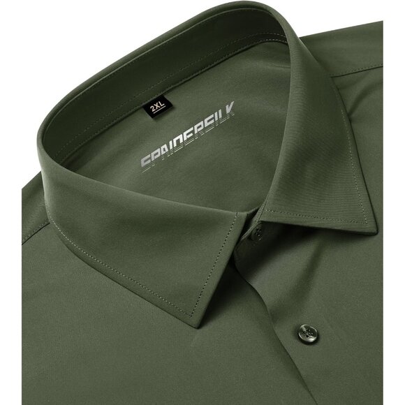 Men Grass Green Long Sleeve Slim Muscle Fit Wrinkle Free Button Down Dress Shirt - Picture 3 of 9